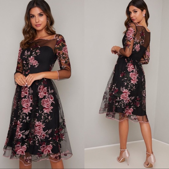 chi chi floral embroidered midi dress